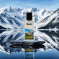 Blissful Kashmir perfume bottle on rock with snowy mountain and lake reflection background